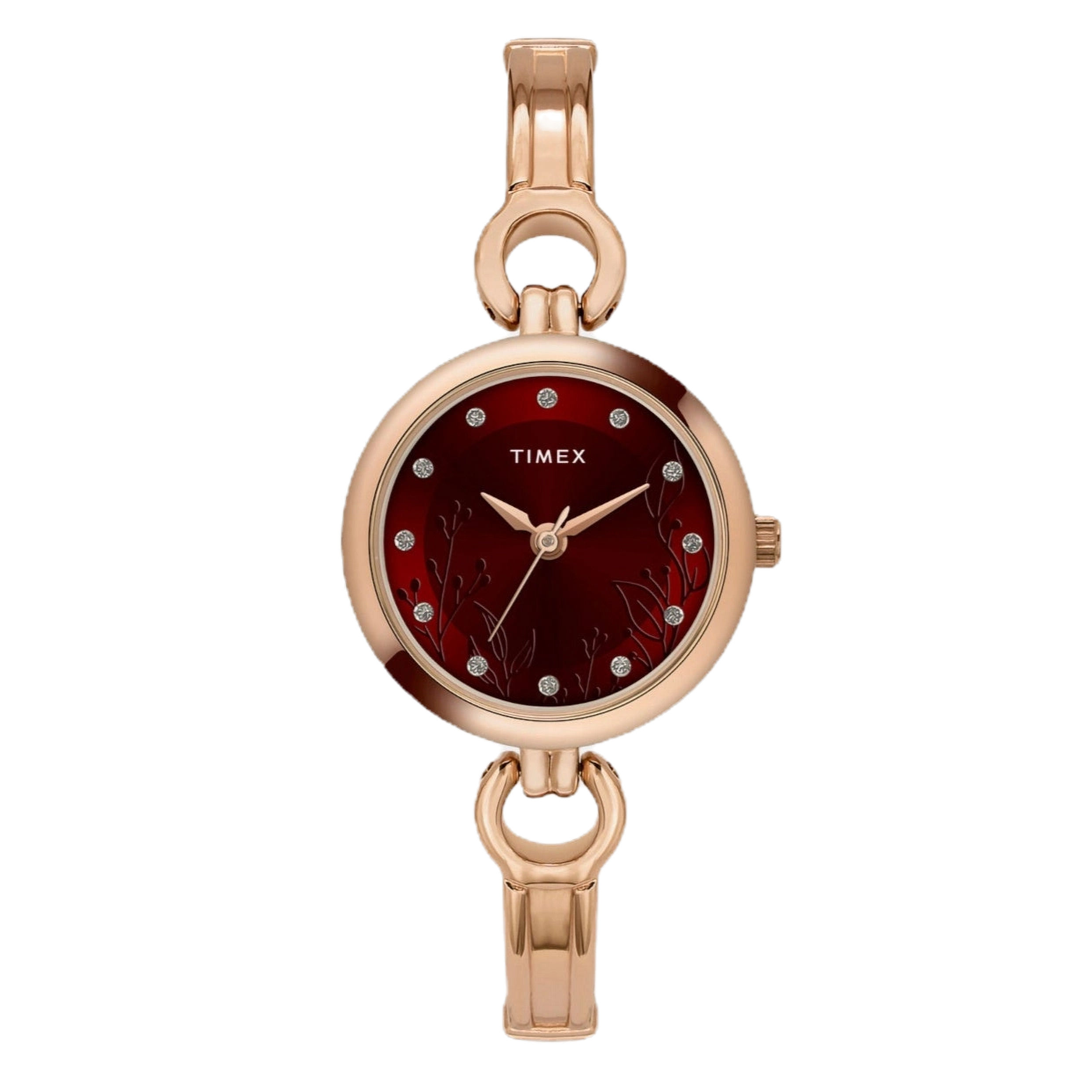 Timex Maroon Dial Women's Analog Rose Gold Bracelet Watch � TWEL11437