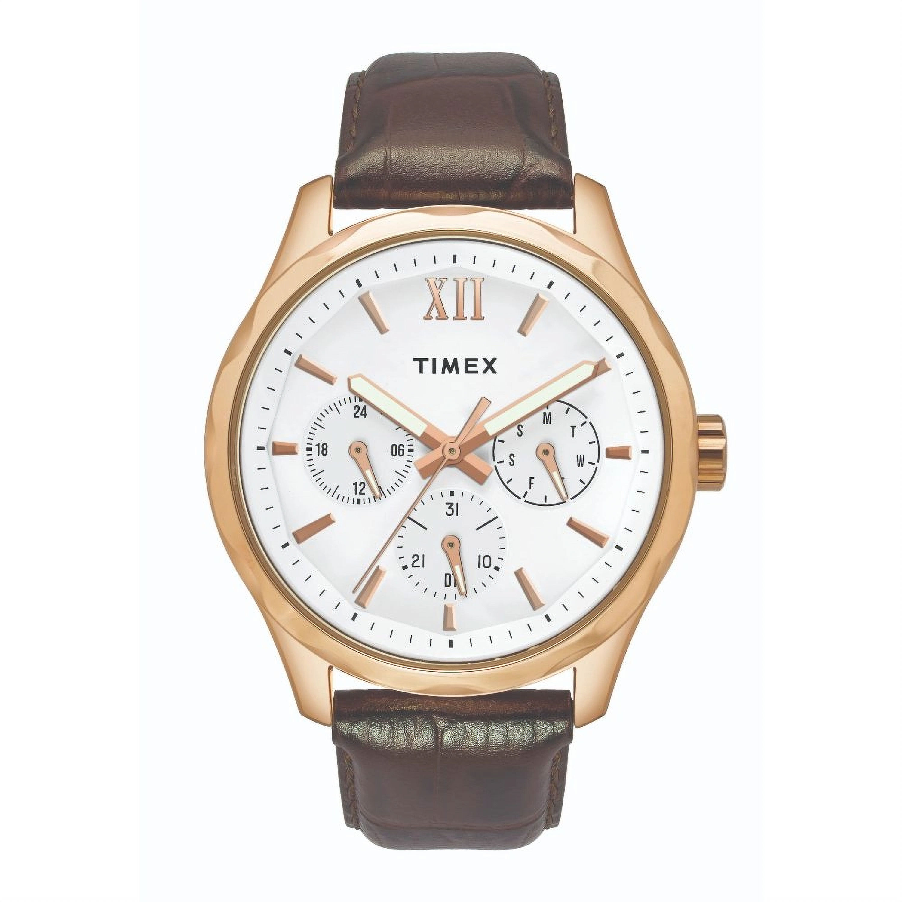 Timex White Dial Men's Multifunction Analog Brown Leather Strap Watch TW0TG7600