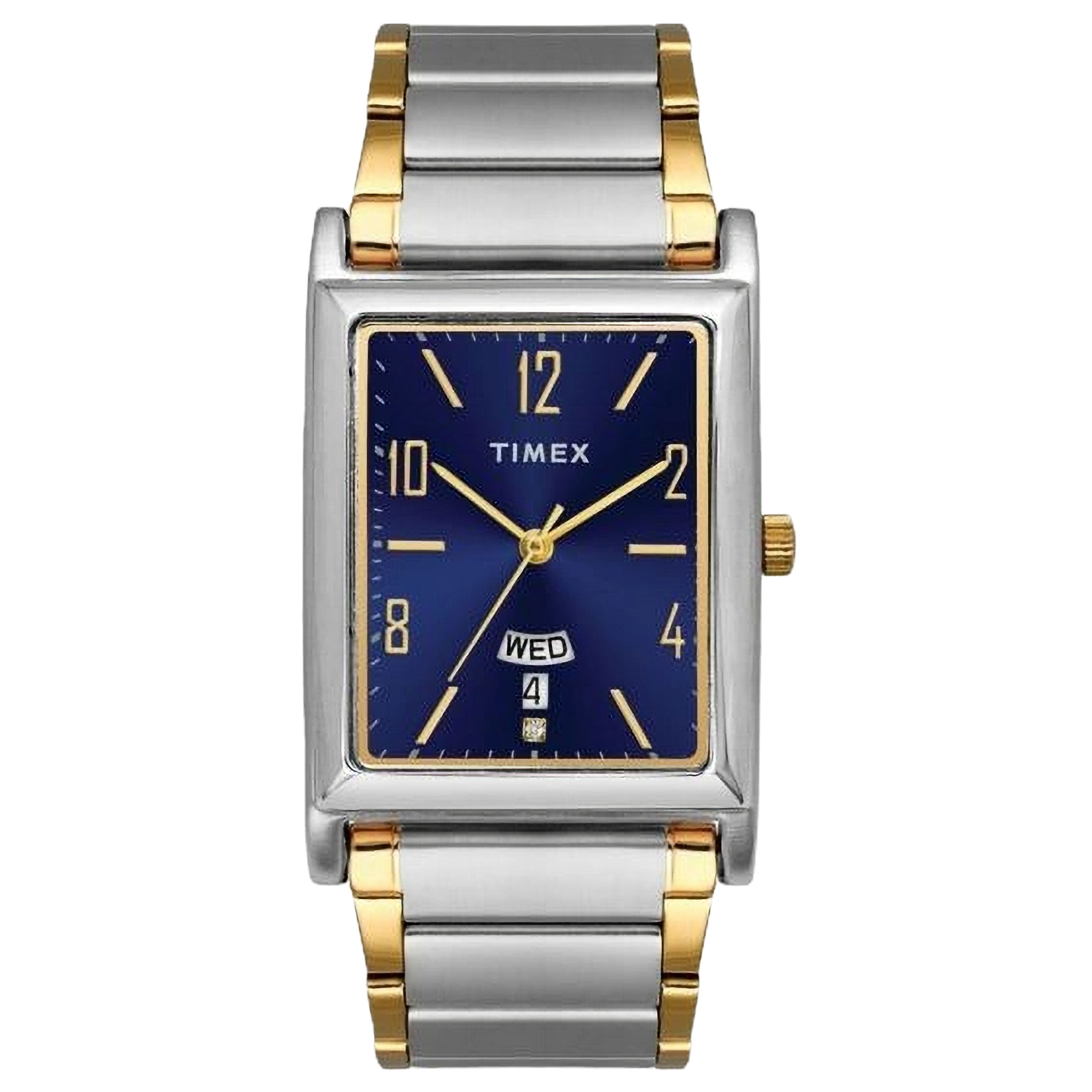 Timex Blue Rectangular Dial Men's Analog Two-Tone Bracelet Watch TW000L519