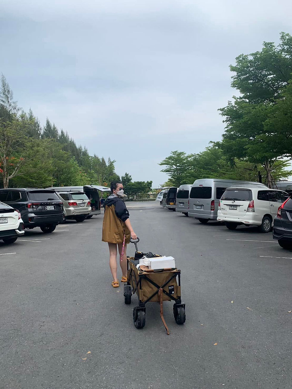 Costume Designer Nan Kledsine Hauling Equipment After Wrap