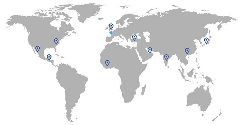 Image of a world map highlighting the regional offices of SmartViser 