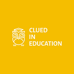 Clued In Education Logo with the words Clued In Education and a picture of an owl. White text and image on yellow background