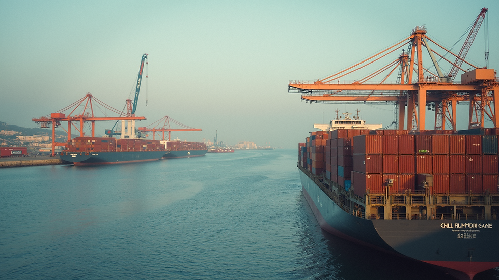 Vista dall’alto di un porto con navi e container in fase di carico