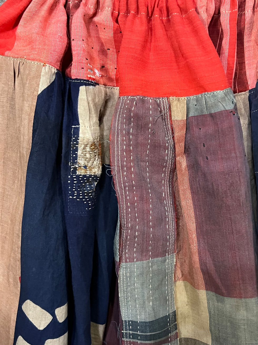 Thumbnail: Vintage Plaid Tenugui Persimmon Dyed Skirt