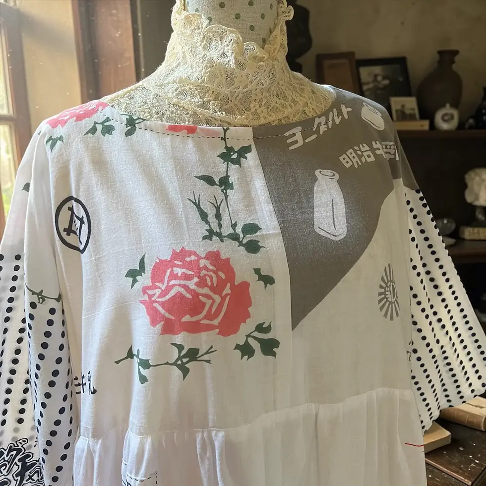 サムネイル： Vintage Showa Tenugui Dress (1970s–1980s)