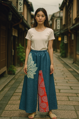 風呂敷刺し子パンツ Vintage Furoshiki Pants with Sashiko | MomoyoStoby