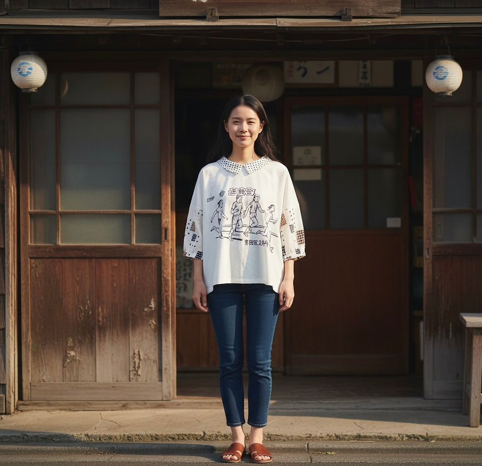 Thumbnail: Vintage Showa Tenugui Dolman Blouse – Sports Day