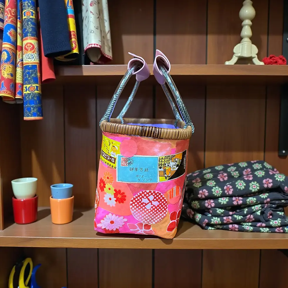 サムネイル：  Japanese Vintage Paper-Lacquered Woven Bag 一閑張りかごバッグ