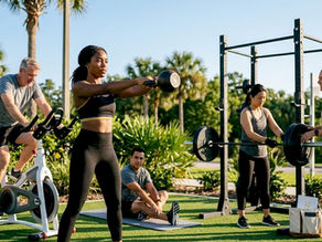 Diverse group training in modern fitness gym setting