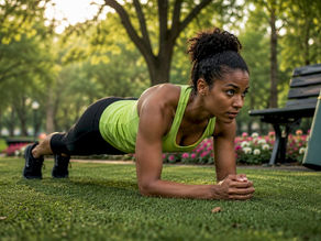 Woman in plank exercise indoors gym morning light