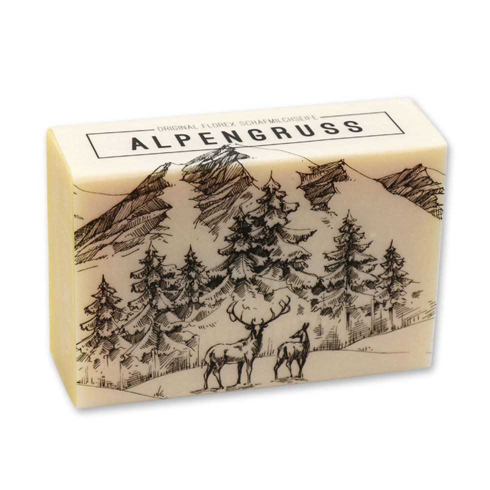 Florex: Schafmilchseife eckig 150 g. - "Alpengruß" Zirbe