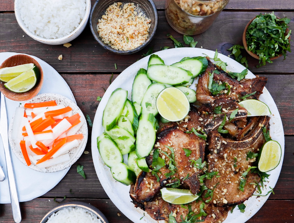 crispy vietnamese pork chops with sugared peanuts