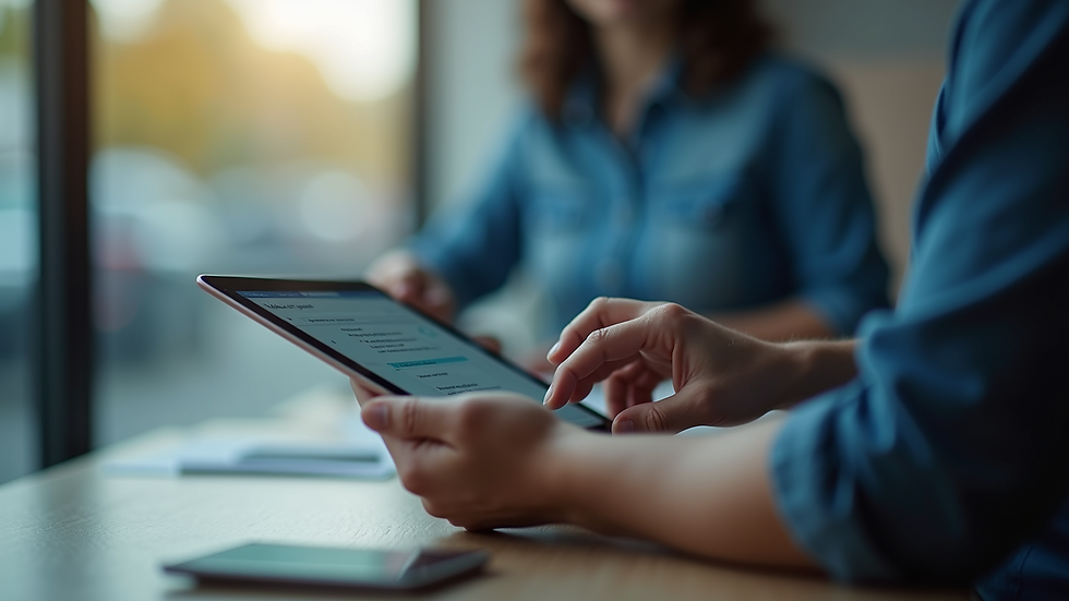 Close-up view of a person using a tablet with IT certification course on screen
