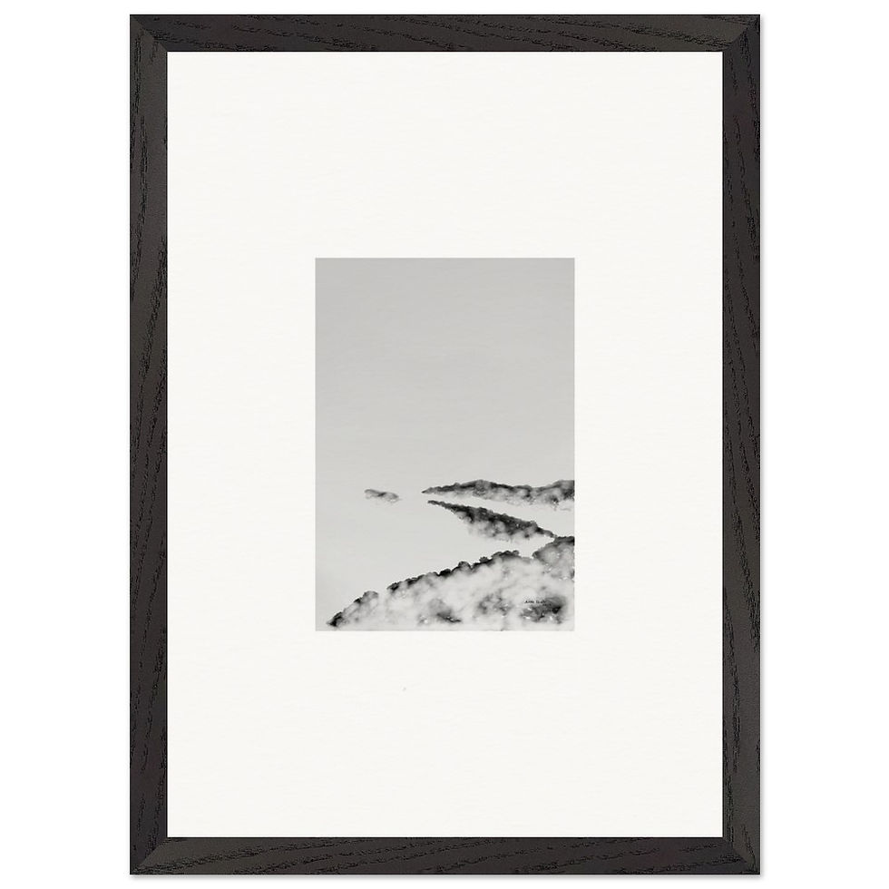 Miniatura: Cloud Layers Study minimalist framed wall art with white mat and black wooden frame, cloud landscape illustration A3