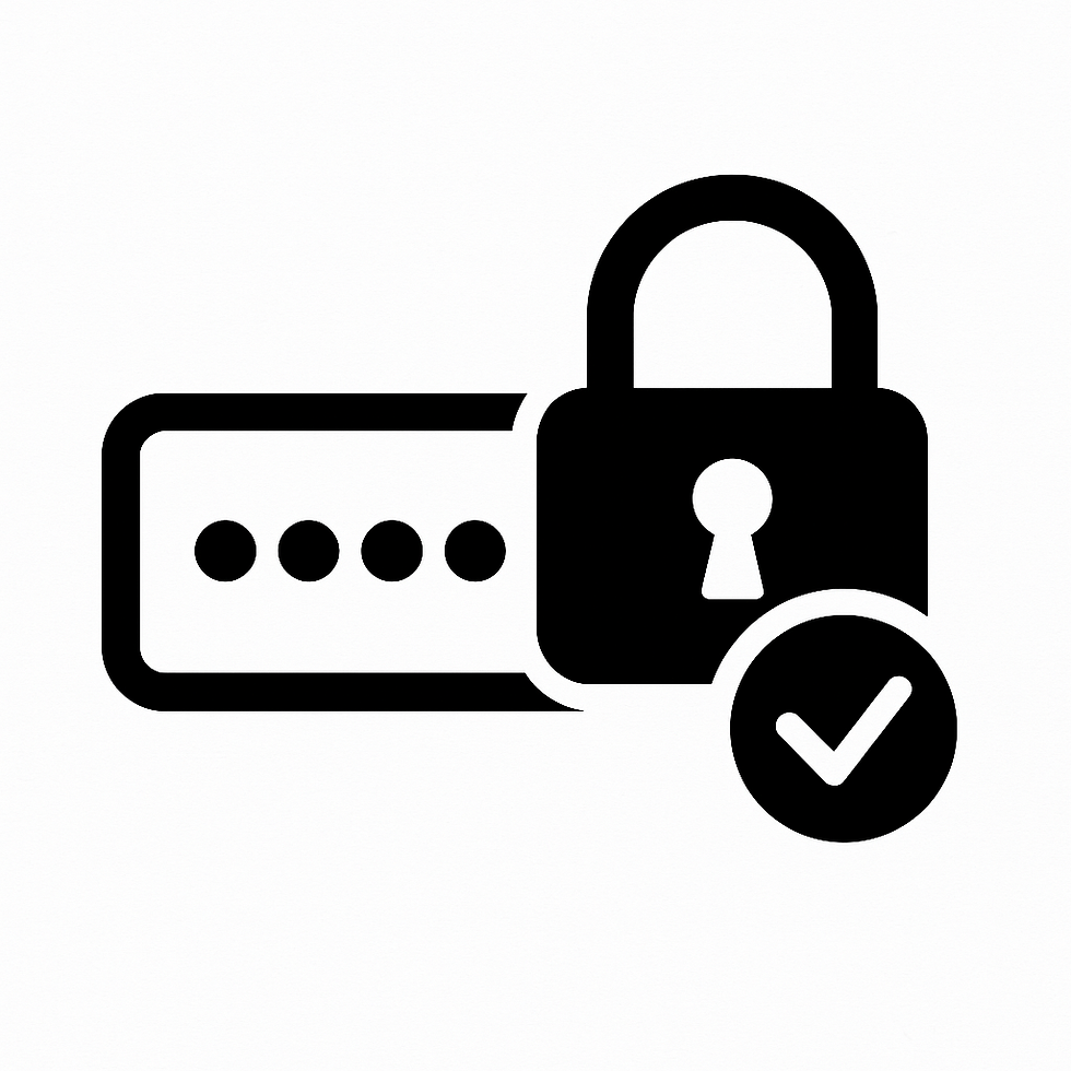 Black and white icon of a padlock over password dots, representing password security basics.