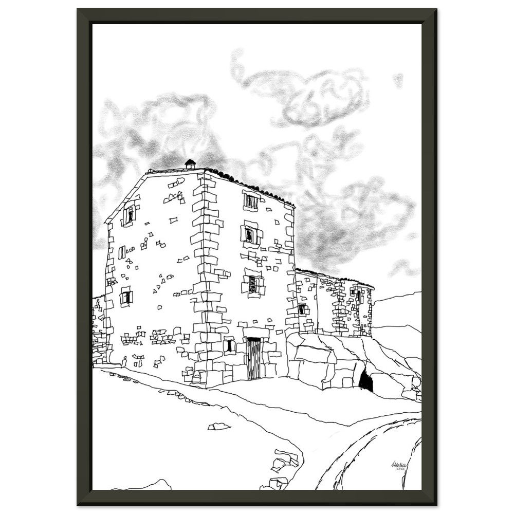 Minimalist black-and-white metal framed poster of El Bellver, showcasing Catalonia’s architectural heritage and beauty.