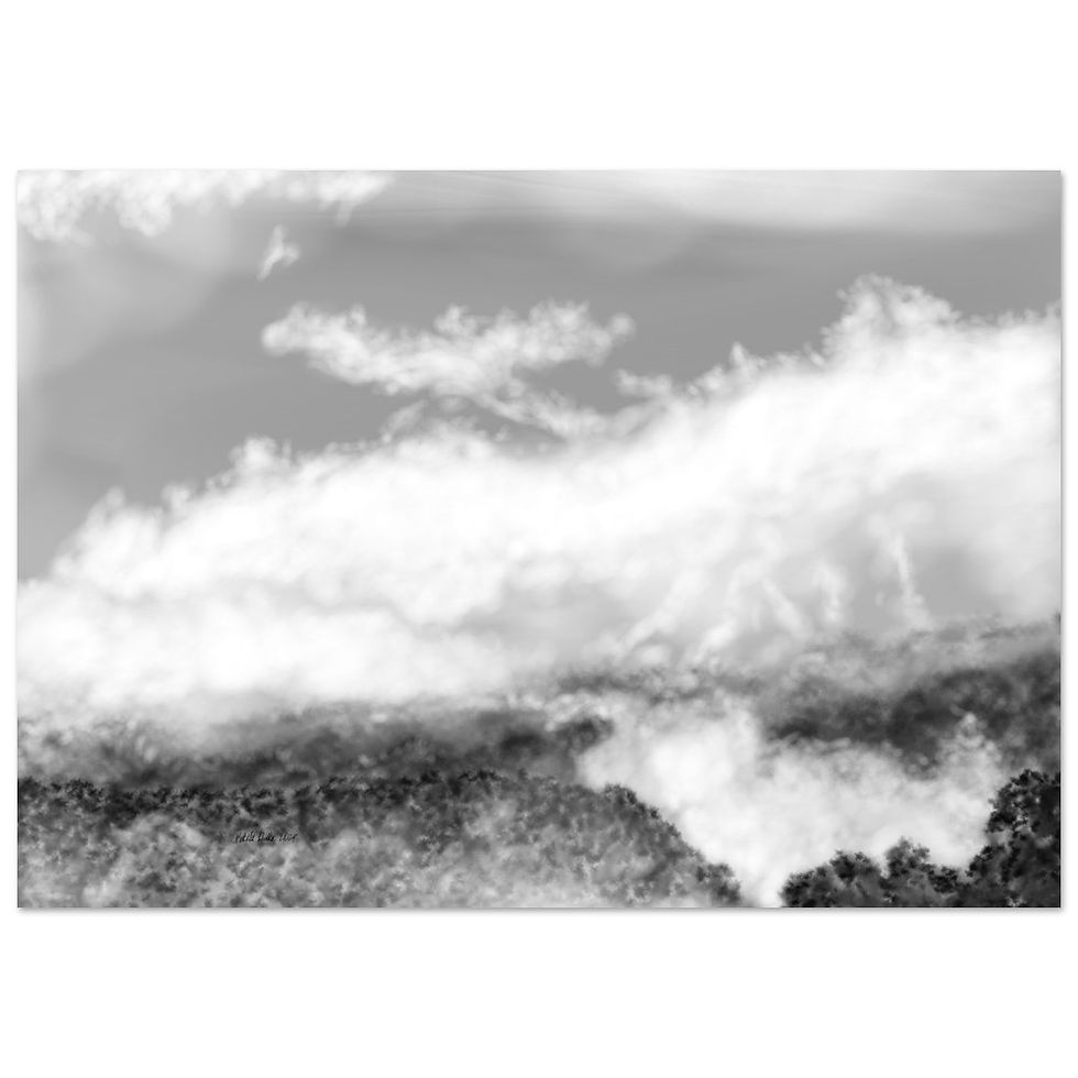 A soft, monochrome cloudscape over Montseny mountain ridges.