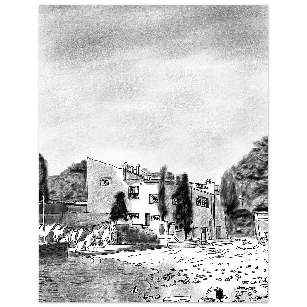 Minimalist wall art of Casa Salvador Dalí in soft matte tones.