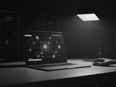 Eye-level view of a laptop screen showing a cybersecurity dashboard