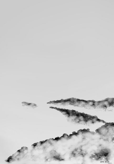 Minimalist cloudscape over Montseny mountains in black-and-white