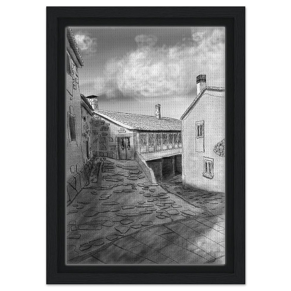 Minimalist Framed Canvas Poster of Lalín, Galicia – Black-and-White Countryside Art