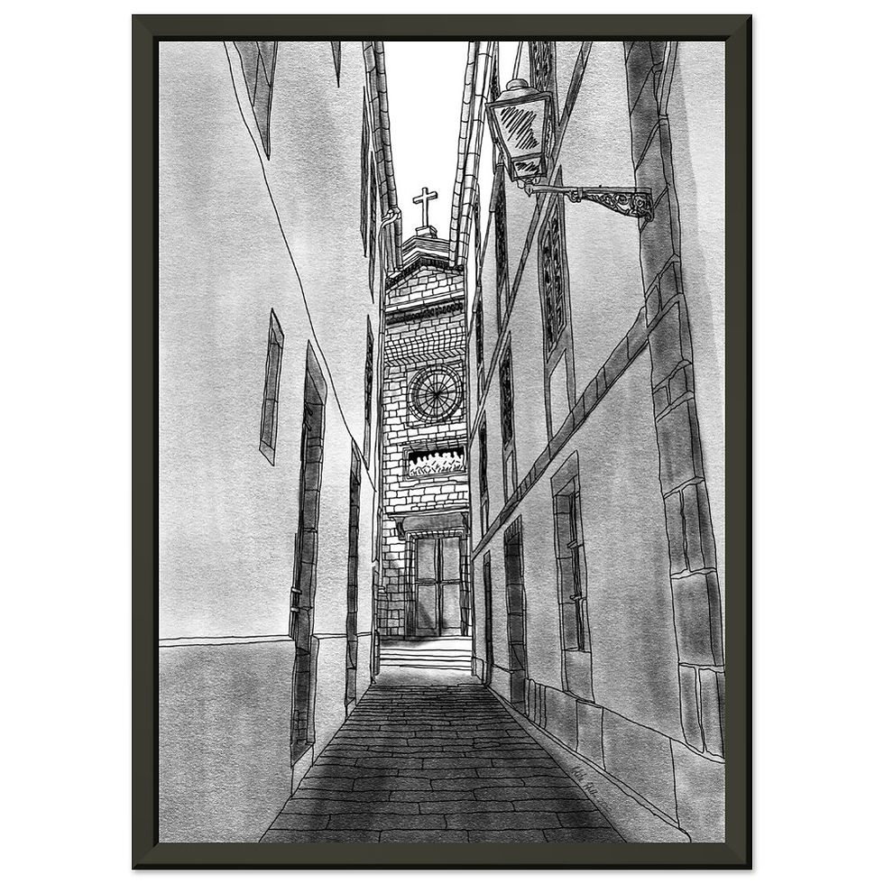 Minimalist Metal Framed Poster of Rúa de San Bieito – Santiago de Compostela Art Print