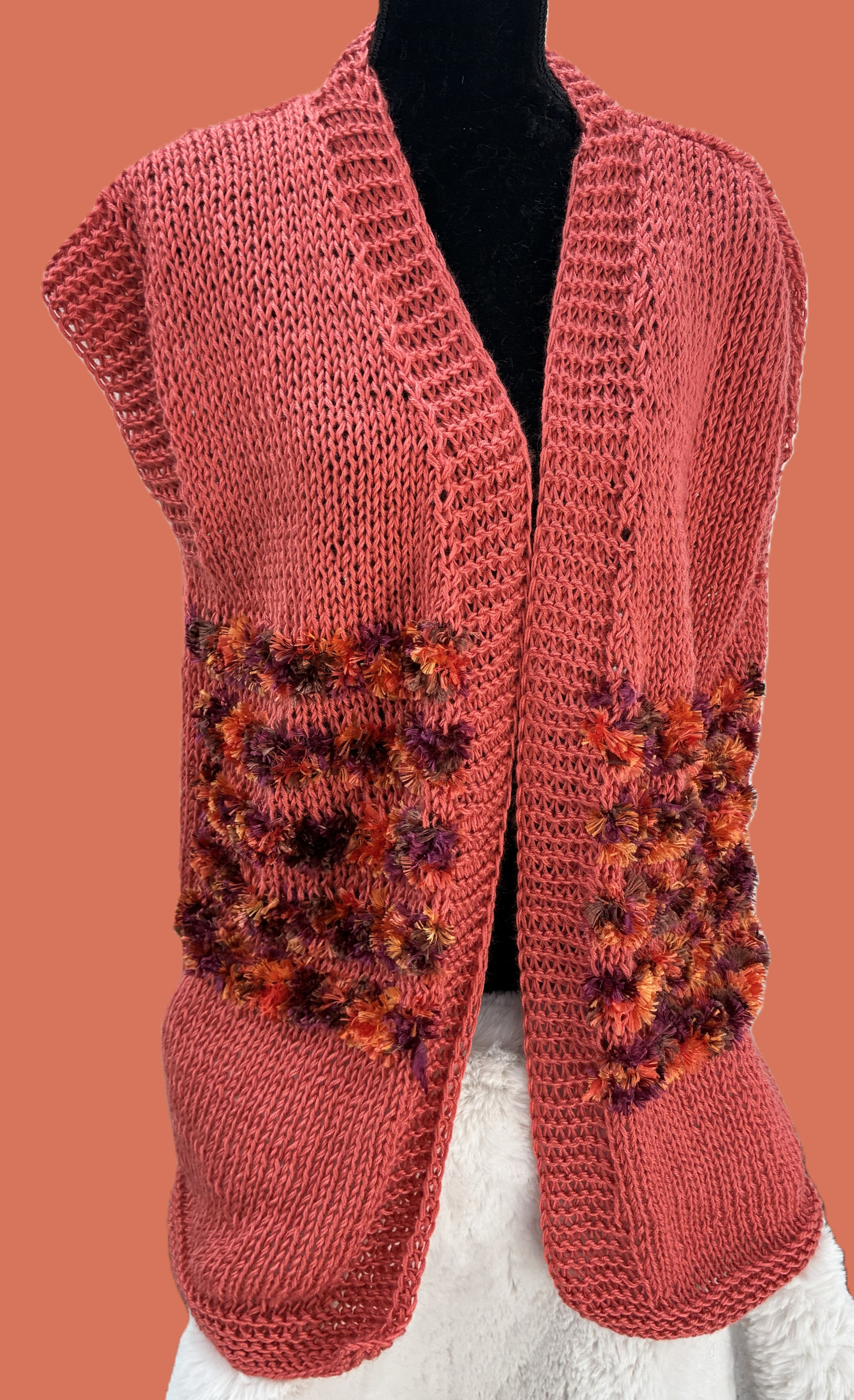 Hand-knit sleeveless open-front vest