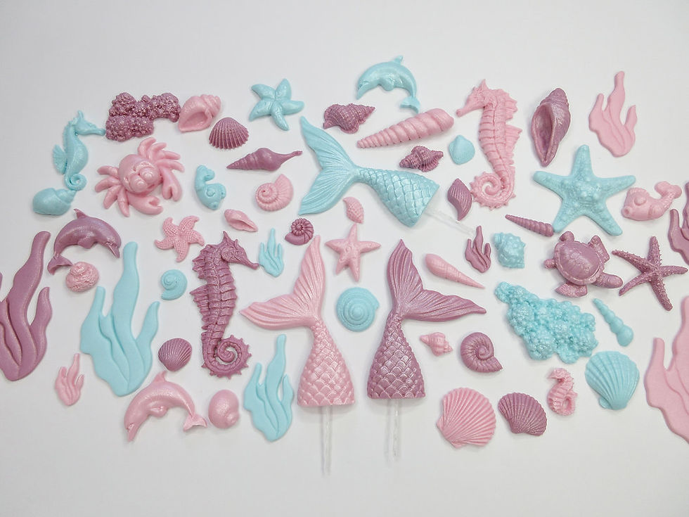 Edible Mermaid Cake Topper | Seashells,Lilac, Aqua, Pink