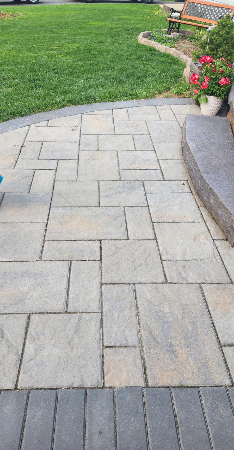 Gray paver curved steps detail