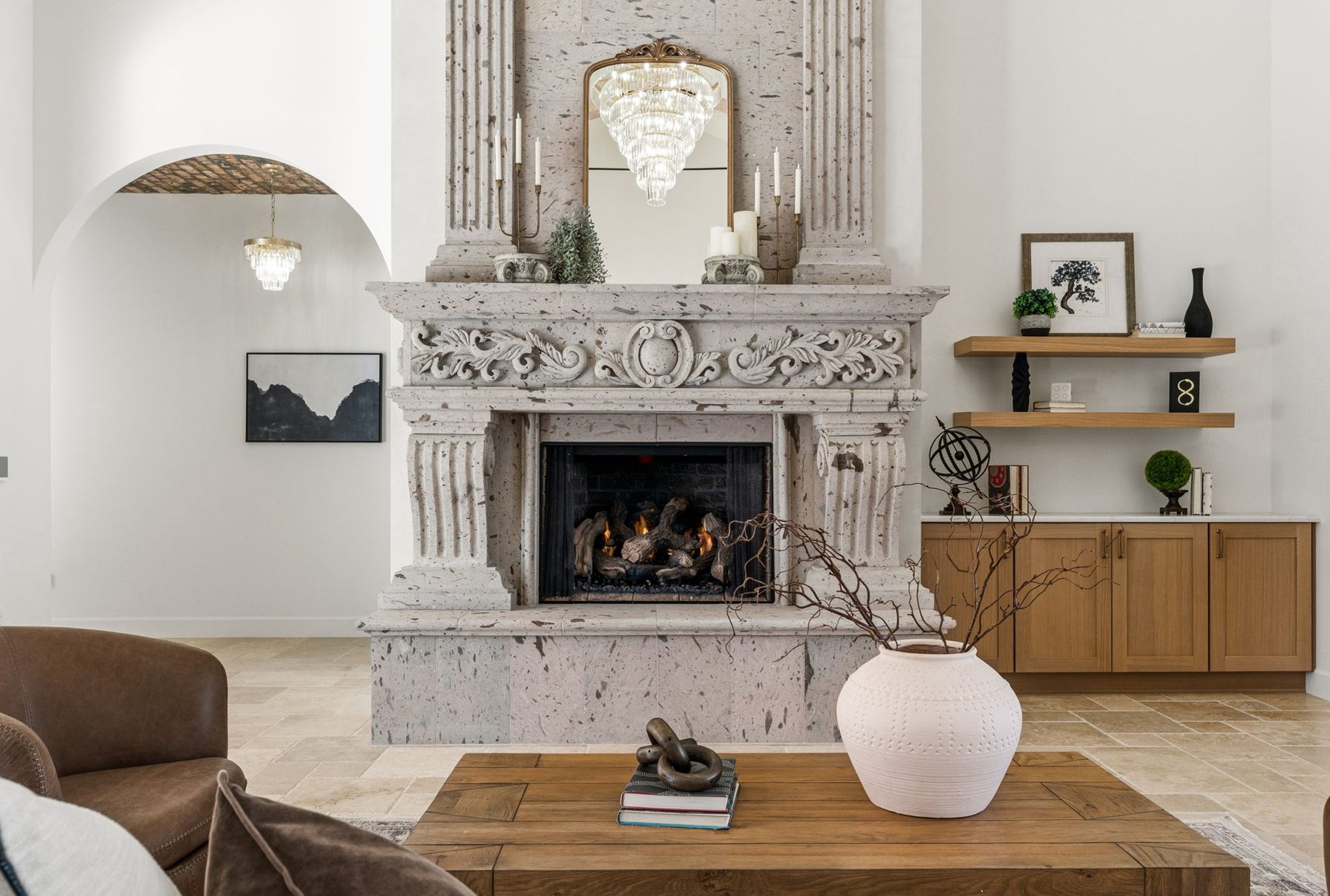 Living room fireplace, Old World Mediterranean, Albuquerque