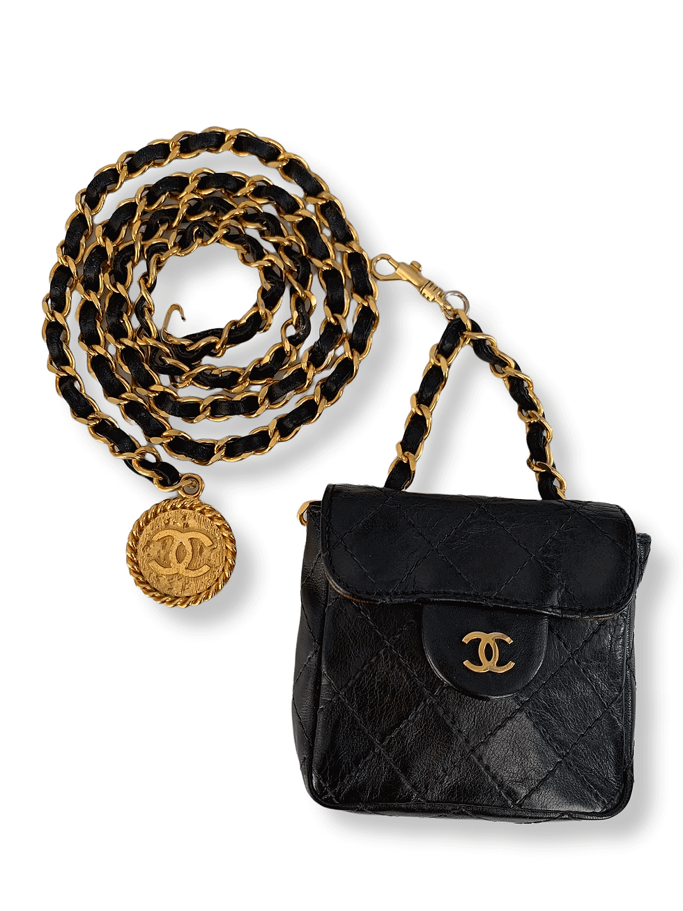 Thumbnail: CHANEL 1980s Black Leather Micro Belt Bag