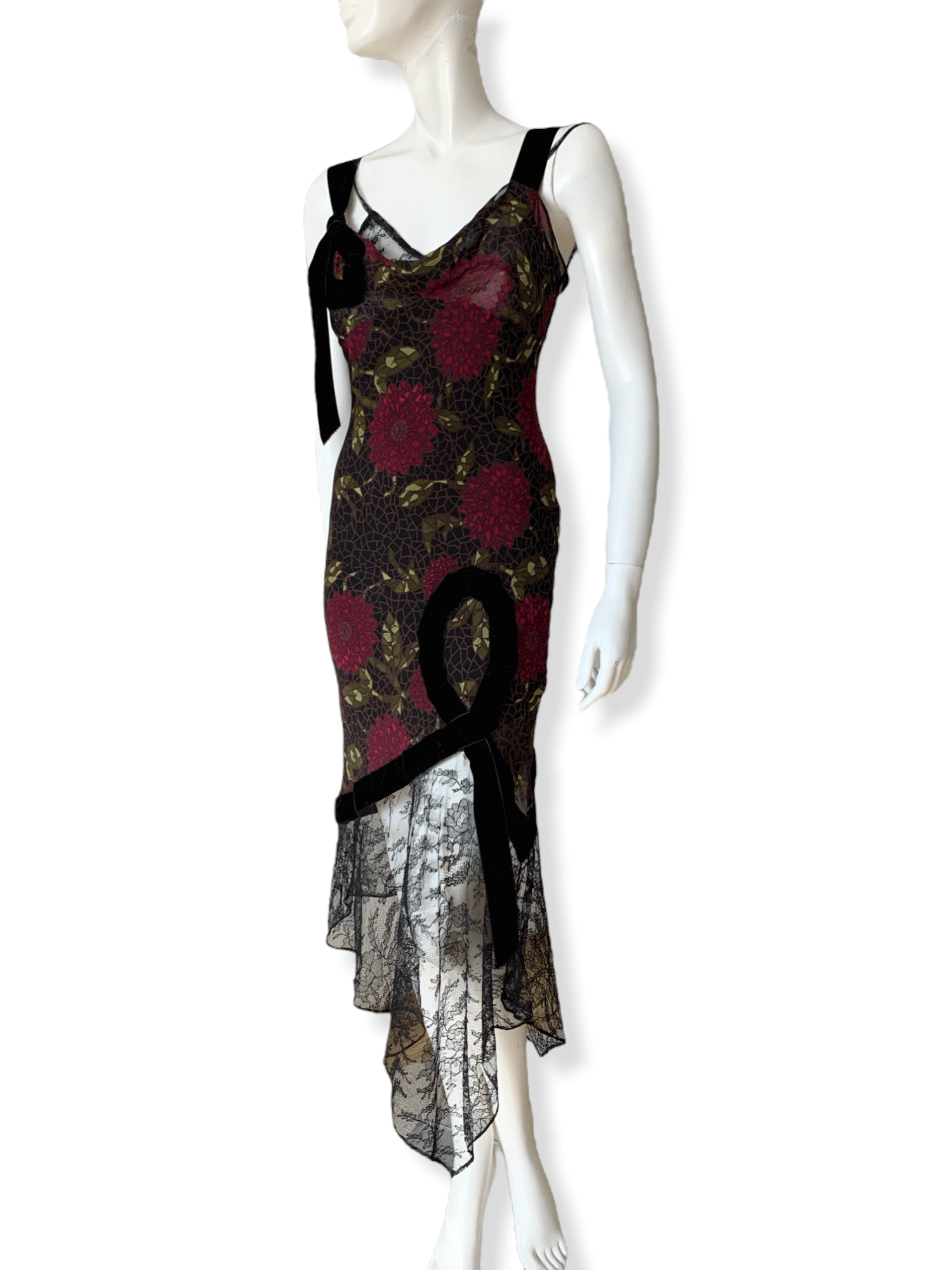 John Galliano Vintage 2000 Silk Lace Cocktail Dress
