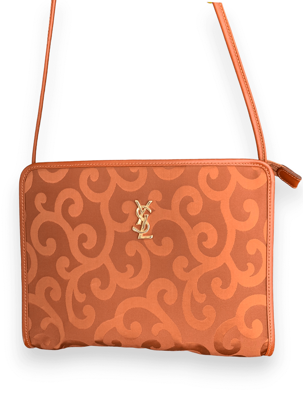 Thumbnail: yves saint Laurent brown satin shoulder bag ysl logo