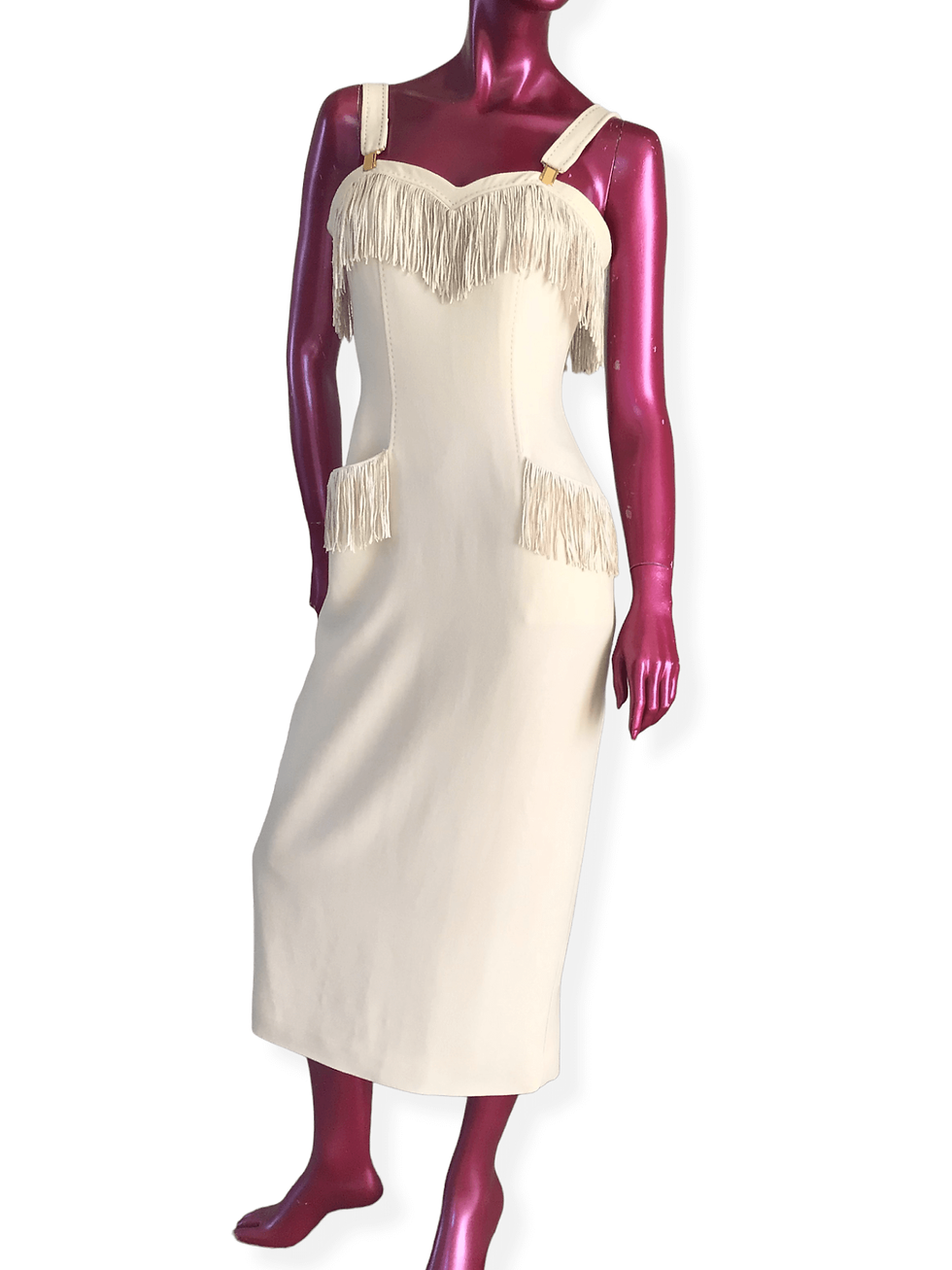 Thumbnail: HERMES PARIS Vintage 70s Ivory Midi Dress