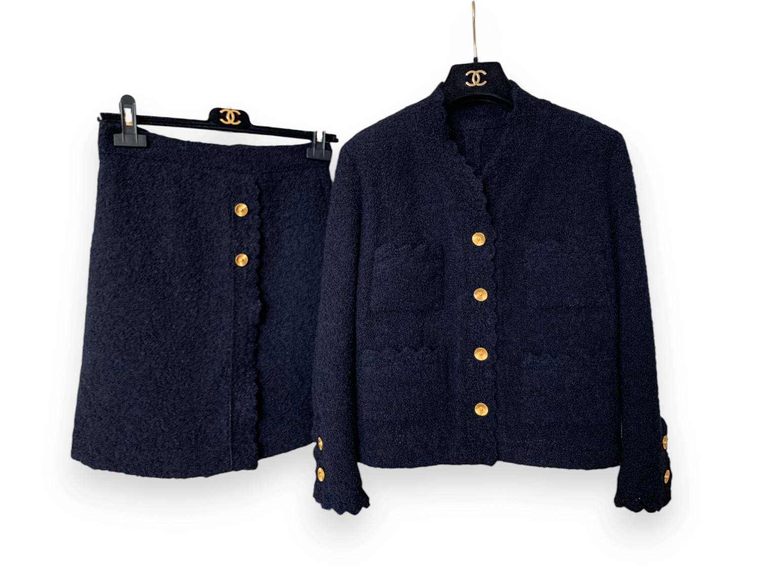 Chanel vintage navy tweed jacket skirt