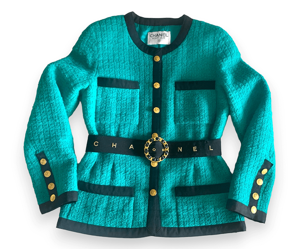 Chanel vintage blue green tweed jacket