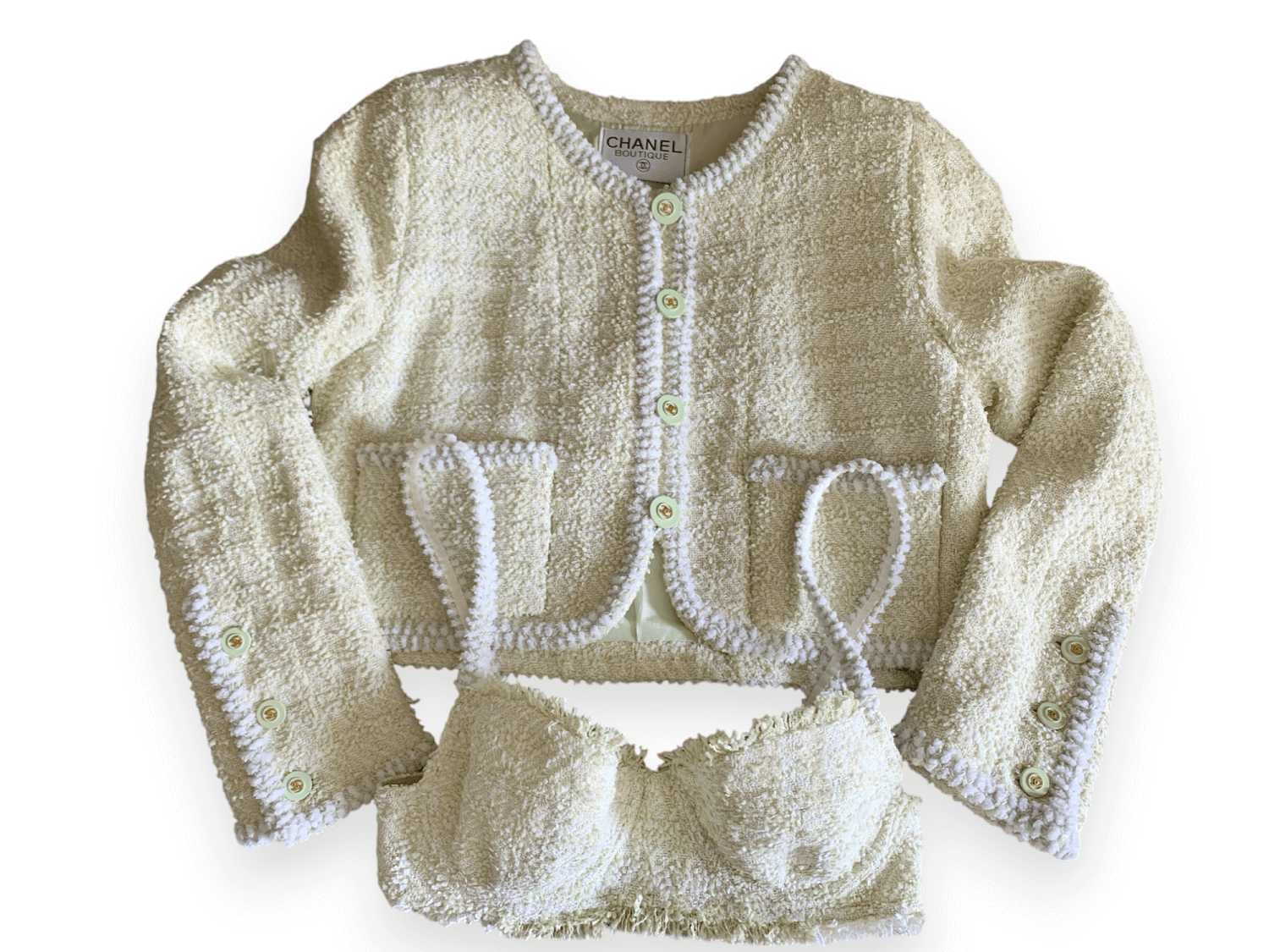 Chanel 94P mint tweed jacket bra set