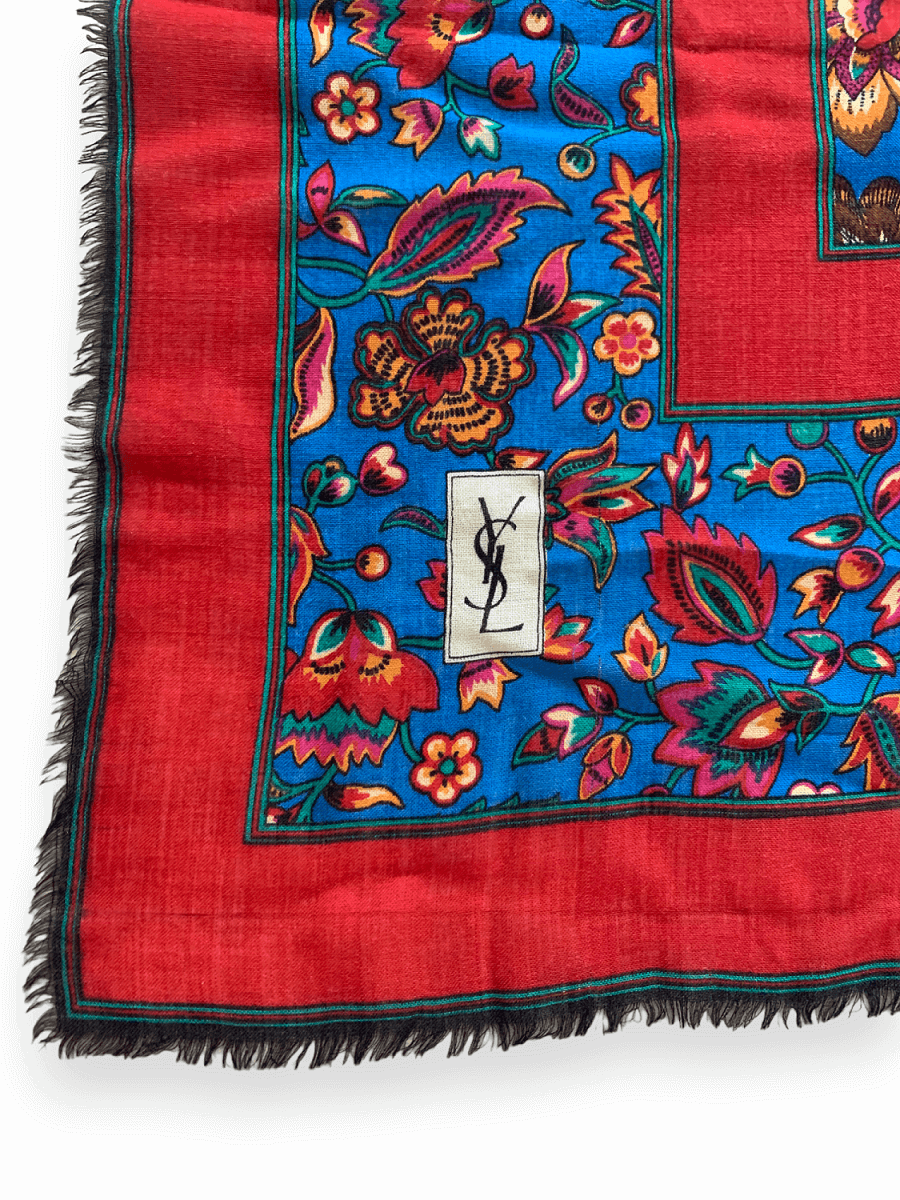 Thumbnail: Yves Saint Laurent 80s Floral Print Wool Scarf Shawl 140 cm