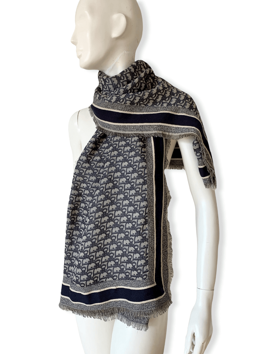 Thumbnail: Christian Dior D-Oblique Blue Shawl Wool Silk