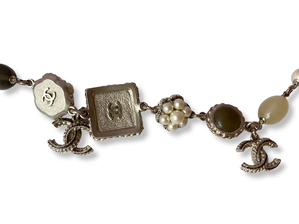 Thumbnail: CHANEL Fall Winter 2013 Silver Coco Marked Grey Gripoix Pearls Bracelet