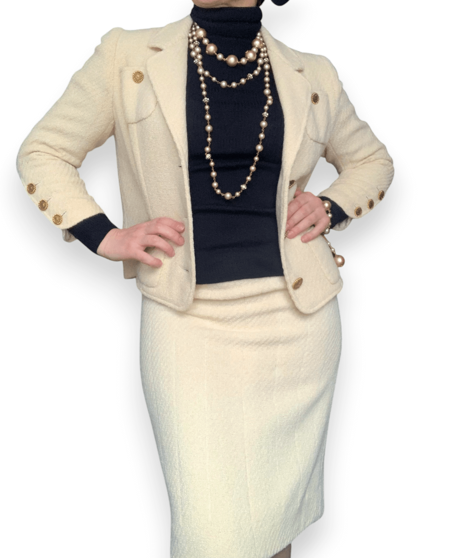 Chanel haute couture 60s ecru tweed jacket suit