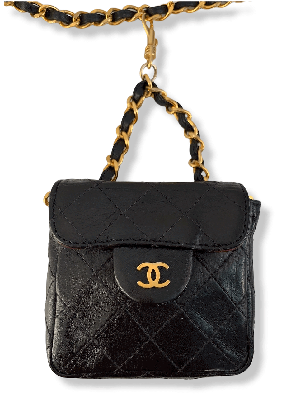 Thumbnail: CHANEL 1980s Black Leather Micro Belt Bag
