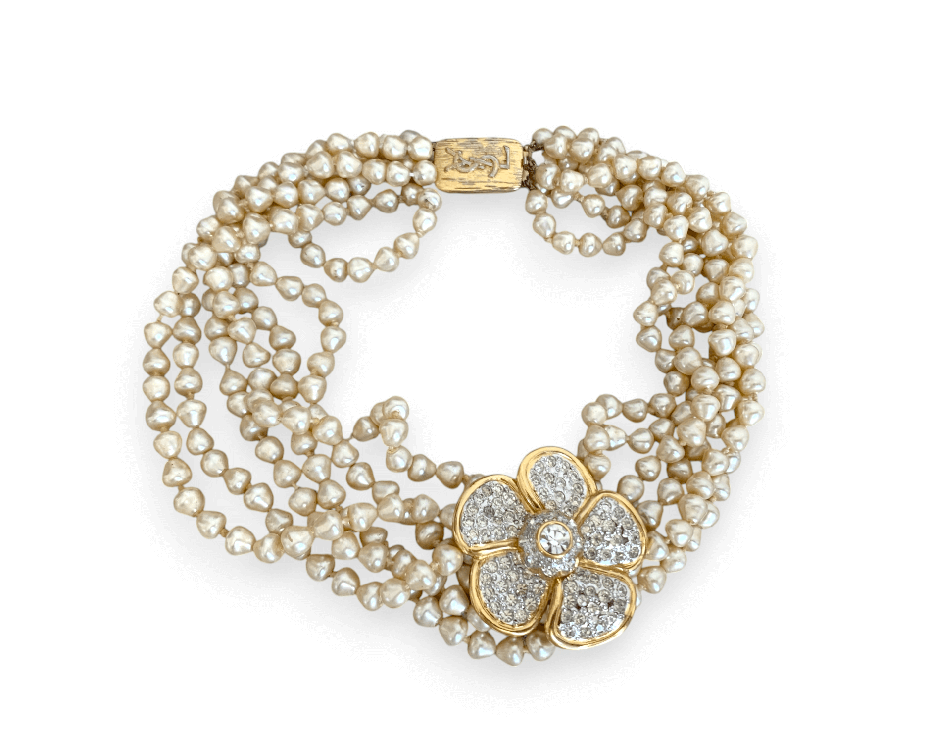 Yves Saint laurent vintage pearl necklace flower
