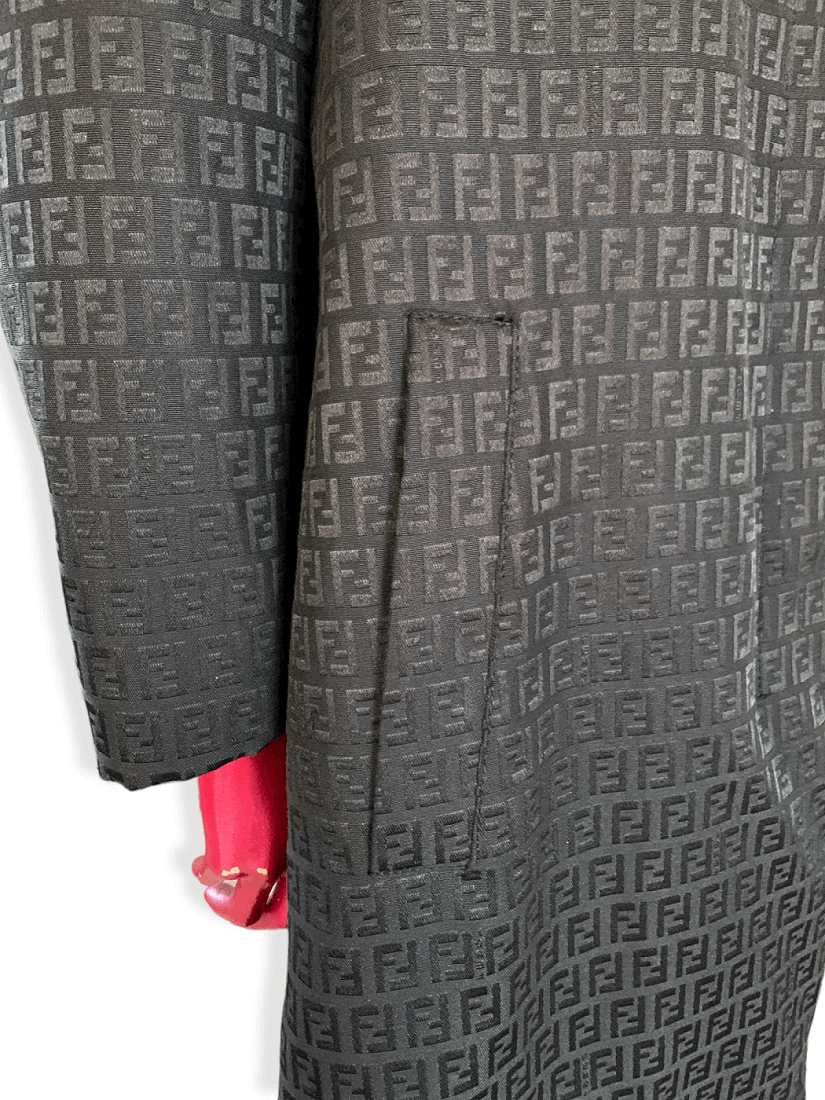 Thumbnail: FENDI Black Zucca Monogram Padded Trench Coat