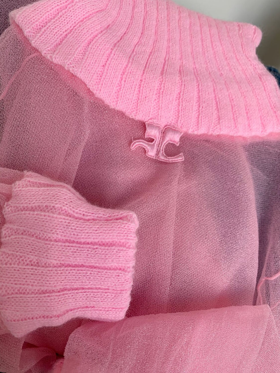 Thumbnail: Courreges Vintage 60s Pink Sheer Top Turtleneck