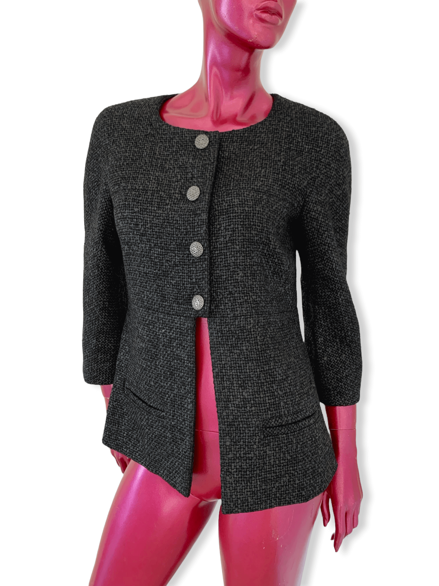 CHANEL Vintage 2000s Black Tweed Jacket CC Buttons