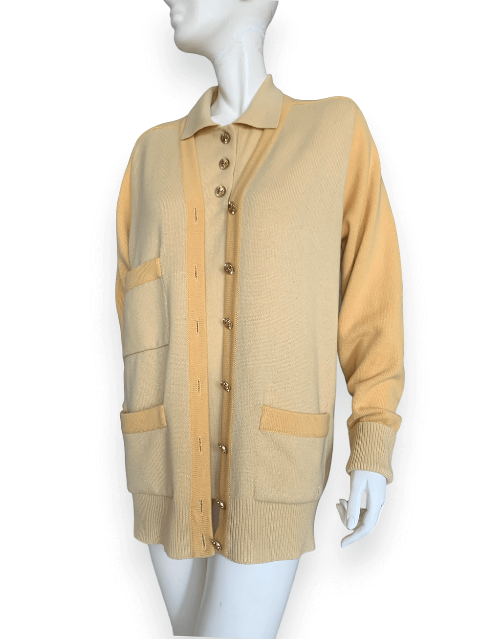chanel vintage yellow cashmere cardigan top set