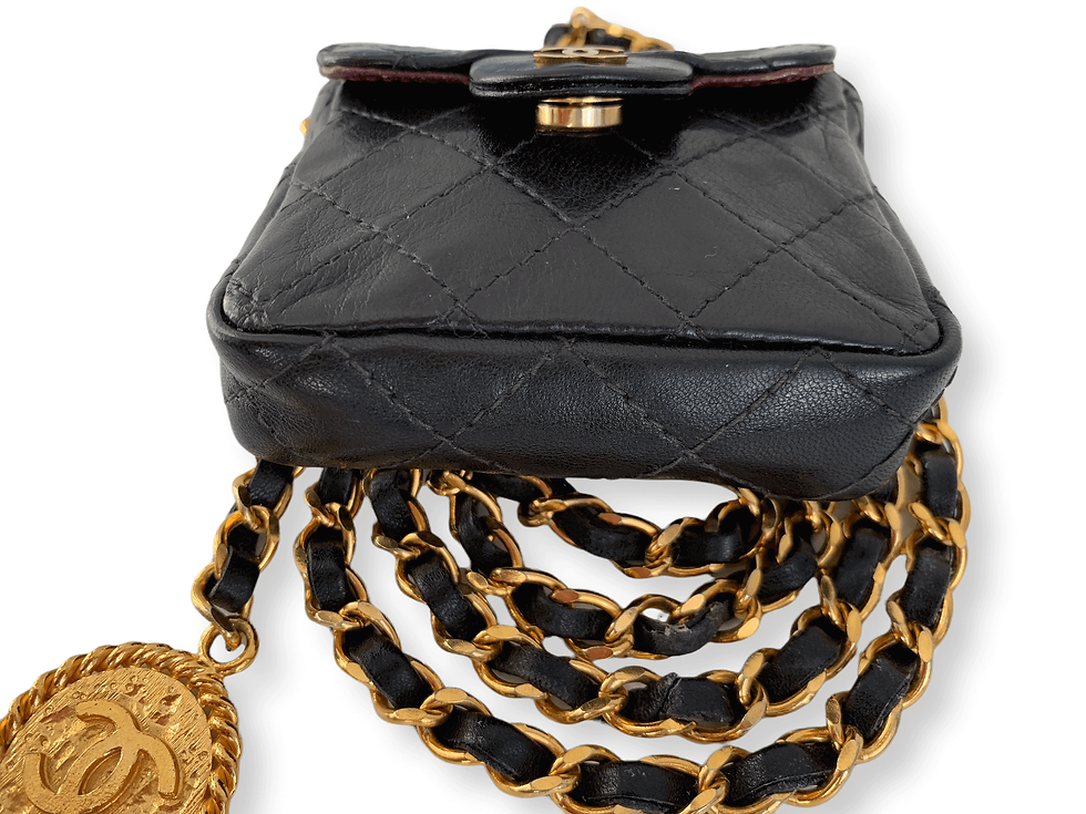 Thumbnail: CHANEL 1980s Black Leather Micro Belt Bag