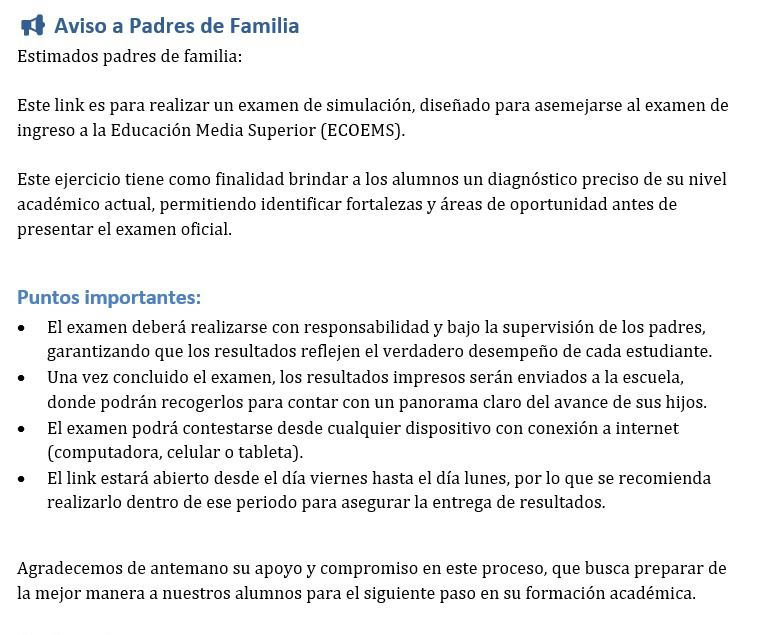 Exámen en línea para terceros