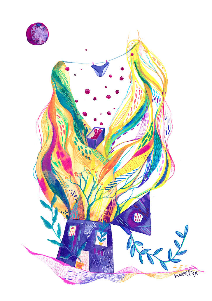 Ilustración A Fuego, técnica mixta.